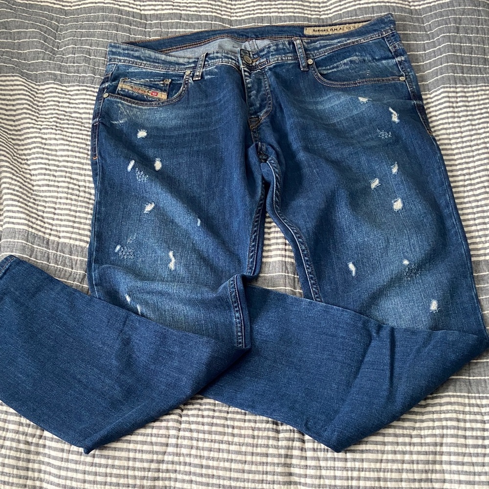 Diesel Relaxed Fit Distressed Blue Jeans